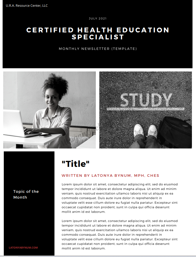 Certified Health Education Specialist Monthly Newsletter Template_Meagan Jackson, MPH